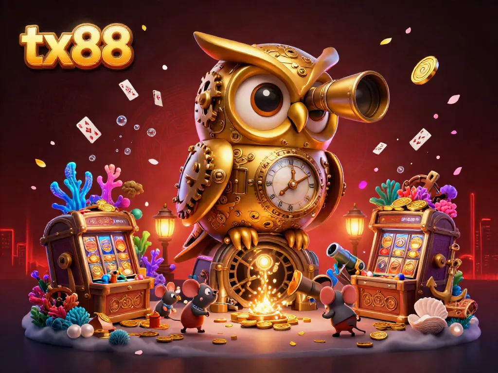 tx88 brings excitement to online gaming with a 3D depiction of a vibrant casino scene filled with treasures.