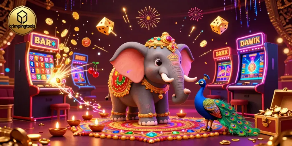 Experience exciting jackpots with crimpingtools in this vibrant casino-themed illustration filled with dynamic elements.