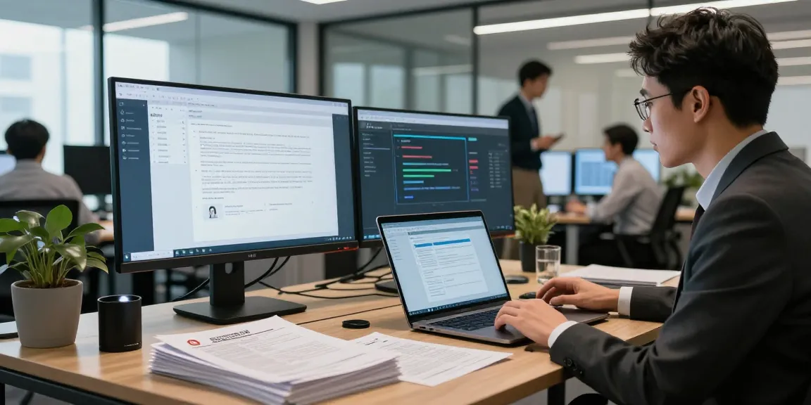 Document fraud detection tool being utilized in a modern office setting for business security.