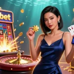 Win big with 88bet in a vibrant 3D casino scene featuring a confident woman holding casino chips and a smartphone.