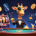 Engage with exciting games at luck8 com, showcasing a vibrant casino scene with a high-roller giraffe and thrilling elements.
