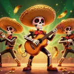 Experience thrilling AS9 gaming with vibrant 3D mariachi skeletons and rich casino elements.