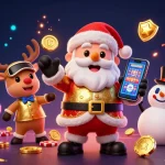 Engage with Tài Xỉu online in a vibrant casino scene featuring Santa Claus and his whimsical companions.