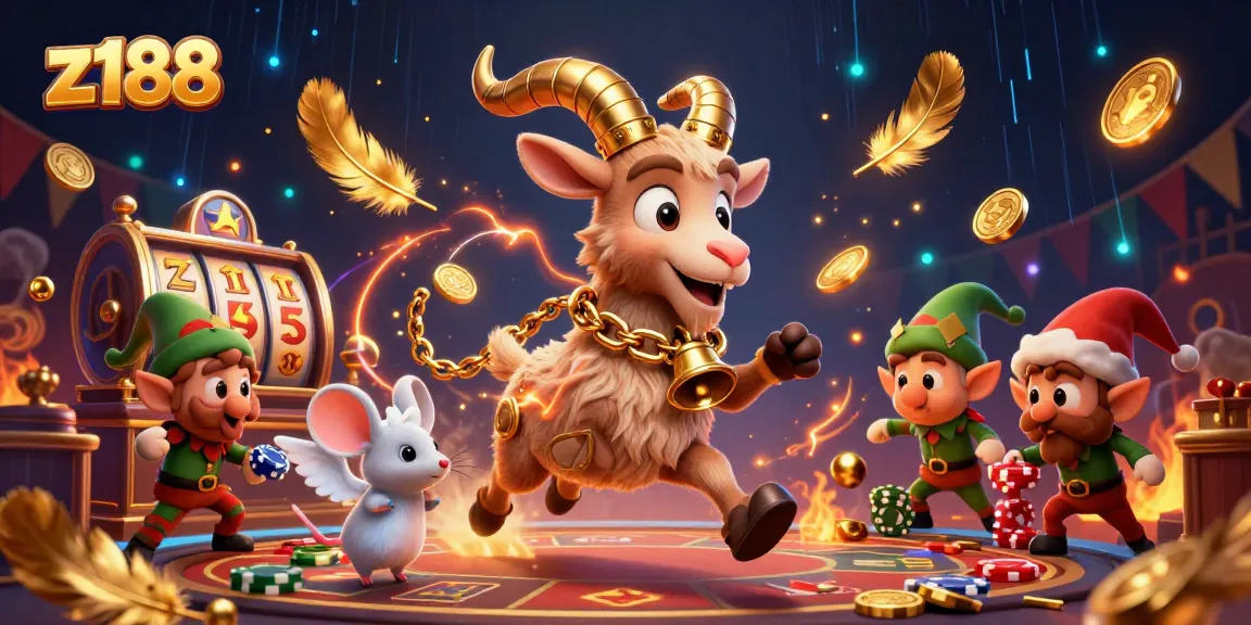 Z188 attracts players with engaging casino action among festive characters in a dynamic gaming scene.