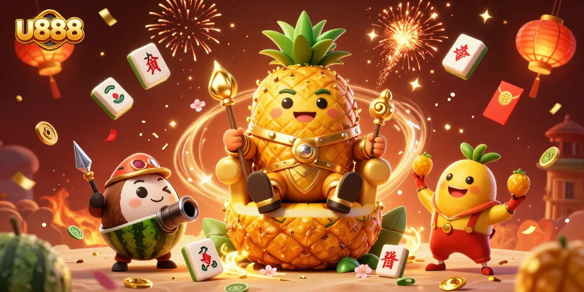 Experience exhilarating gameplay at u888 with vibrant characters, festive atmosphere, and exciting casino elements.