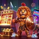 Experience Luck8 action with a Spartan lion, owl strategist, and greyhound at a jackpot slot event.