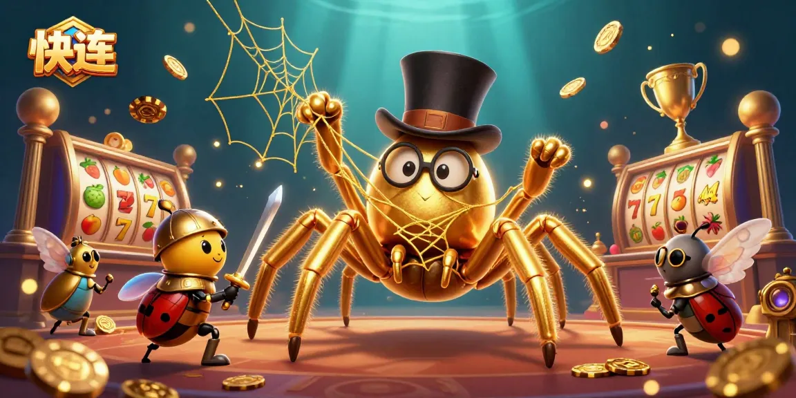 快连 enhances the gaming experience with a brave knight and a golden tarantula in a vibrant casino scene.