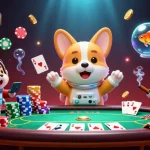Experience thrilling gameplay at tapwin with a 3D corgi and floating casino elements in space.