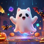 Experience the thrill of 9bet login with a ghostly cat in a haunted casino setting, featuring magical elements.
