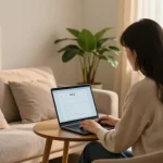 Person engaging in an online ocd test in a peaceful therapy room, promoting mental wellness.