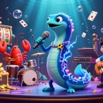 Catching the magic of casino games with a lively electric eel DJ performing on an underwater stage