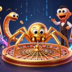 Spin the golden web of luck8vip with a dynamic casino scene featuring thrilling gaming elements!