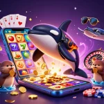 Experience thrilling gameplay with 11WIN as a vibrant orca, stingray, and otters celebrate casino wins.