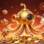 Engage with llwwin, a vibrant underwater casino scene featuring gold coins and mechanical fish.