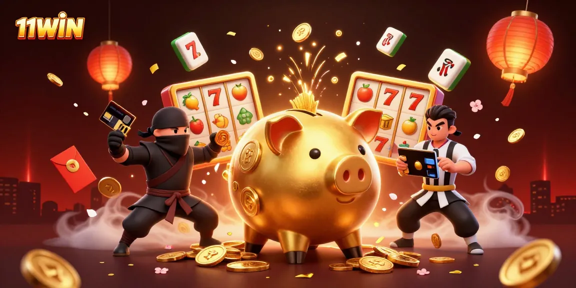 Experience the thrilling vibe of 11WIN with a dynamic 3D casino illustration showcasing action-packed gambling elements.
