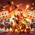 Engage with the exciting 11WIN casino scene featuring a rooster warlord and dynamic gameplay elements.