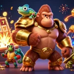 Experience thrilling gameplay with tài xỉu sunwin featuring a gorilla king, chameleon, and tortoise in an exciting casino atmosphere.