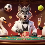 Experience the excitement with 11WIN as a debonair wolf plays cards at the baccarat table.