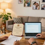 Couple discussing Turkish Citizenship by Marriage paperwork in a cozy living room.