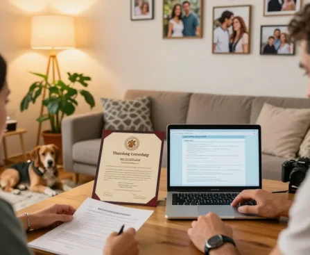Couple discussing Turkish Citizenship by Marriage paperwork in a cozy living room.