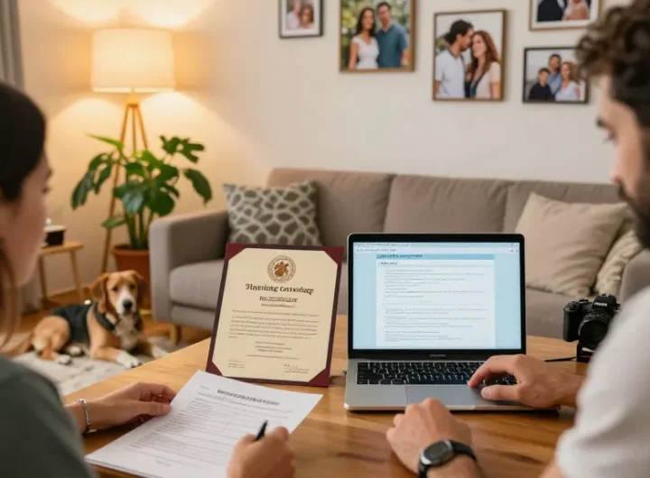 Couple discussing Turkish Citizenship by Marriage paperwork in a cozy living room.
