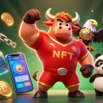Engage with the open88 tải app as a muscular bull mascot celebrates with a trophy and crypto coins.