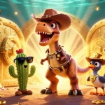 Experience the action with 888new’s lively casino scene featuring a dinosaur and treasures.